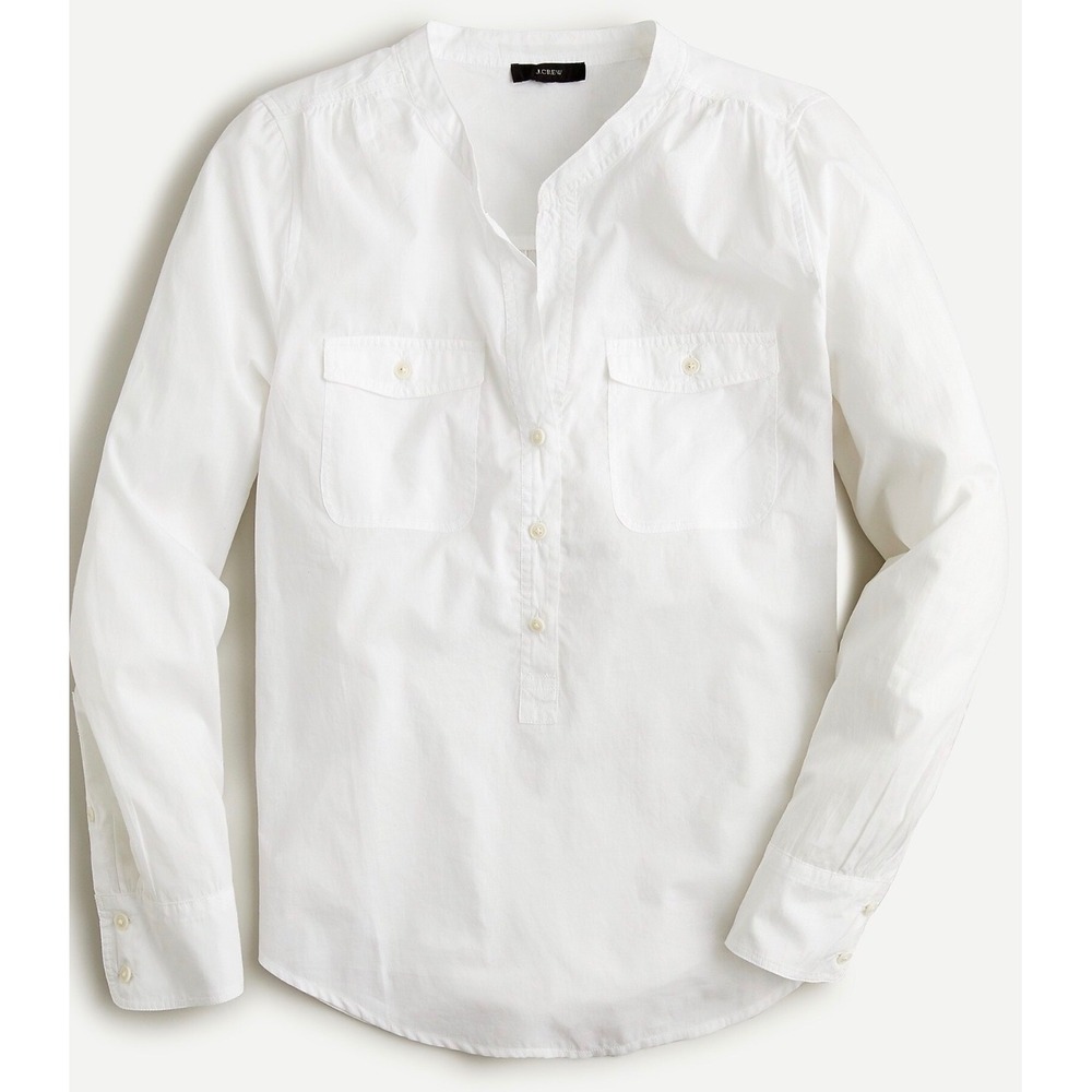 J.Crew Poplin Henley Resort Long Sleeve Top Womens 2X Euro Summer Minimalist